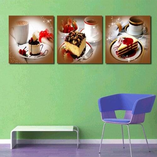 Triptych diamond embroidery Cake coffee 3pieces diamond Painting cross stitch mosaic diy rhinestone paint by numbersZP-2207