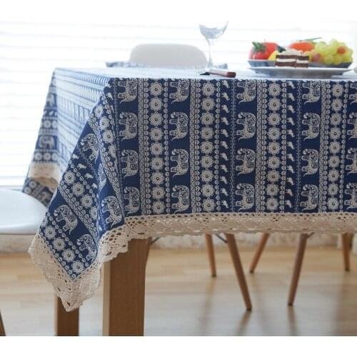 High Quality Lace Edge Linen Printing Tablecloth Rectangular Coffee Dining Decorative Table cloth Toalha De Mesa Nappe
