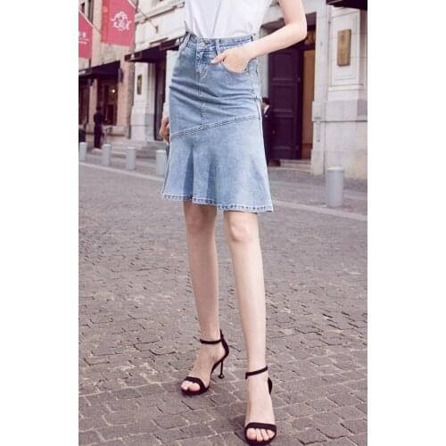 Women Denim skirt spring autumn Long section High waist Trumpet / Mermaid Denim skirt Women 1165