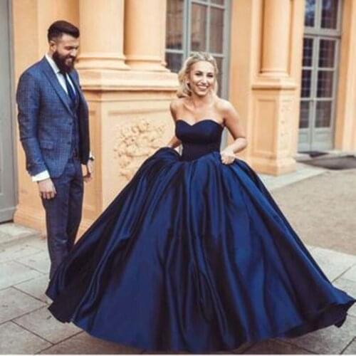 Vinca sunny New Sexy navy blue sweetheart ball gowns satin wedding dresses 2021 Bridal Gown Vestido de Noiva