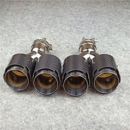 1 Pair inlet 63mm Glossy Carbon Fiber Y Exhaust Tips 304 Stainless Steel For Cars Tuning Muffler Nozzles Exhaust Pipes