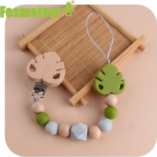 Fosmeteor 1pcs Food Grade Silicone Beads Teether Nursing Pacifier Clip Holder Chain Banana Leaf Nipple Holder for Infant