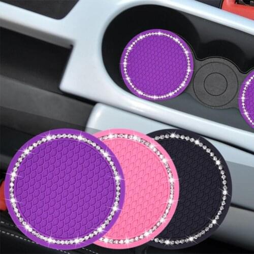 1PCS Universal Car Style Coasters Pad Pink Cup Holder Mat Rhinestone Waterproof Anti Slip Vehicle Interior Accessories