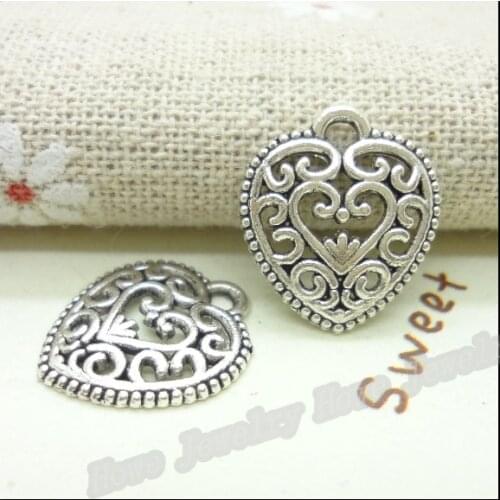 100 pcs Vintage Charms LOVE Heart Pendant Antique silver Fit Bracelets Necklace DIY Metal Jewelry Making