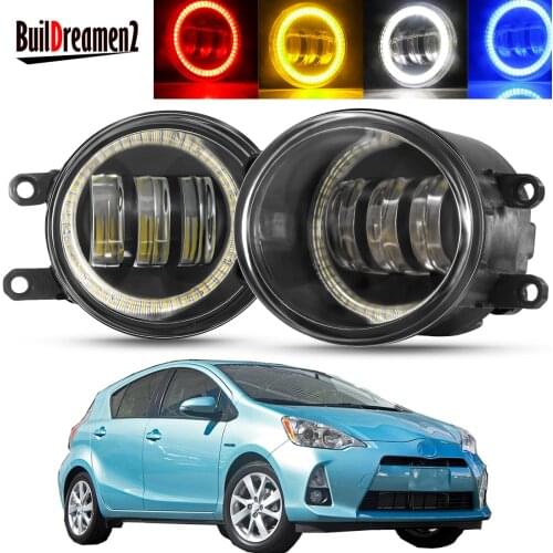 2 X Angel Eye Fog Light Assembly 30W Car LED Lens DRL Fog Driving Lamp 12V For Toyota Prius Plus C V 2011 2012 2013 2014 2015