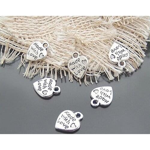 20pcs 12x10mm Tools with Love Heart Shaped DIY Chams Antique Silver Color Tone Pendant Handmade Findings Jewelry Making Supplies