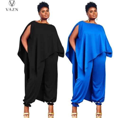 VAZN 2021 Autumn High-end Plus Size Asymmetrical Lazy Casual Free Off Shoulder Full Sleeve Top Long Pants Slim Women 2 Piece Set
