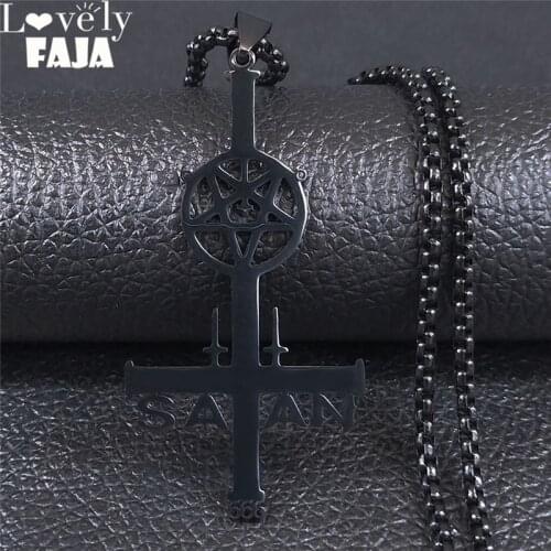 2021 Upside Down Cross Pentagram Satan Stainless Steel Necklaces Women Silver Color Statement Necklace Jewelry cadena N4413S03