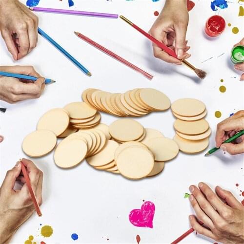 50PCS Round disc Wooden Childrens DIY Painted Small Round Disc Holiday Decoration Christmas Easter Ornament #AO