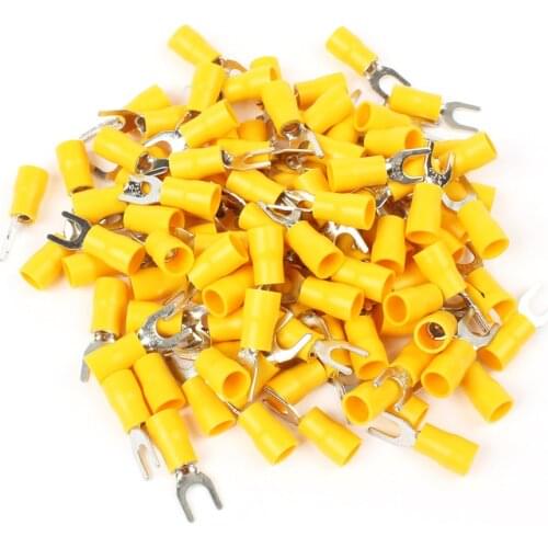 50PCS SV5.5-5 Yellow Furcate Terminal Cable Wire Connector Fork Type Insulated Wiring Terminals for AWG12-10