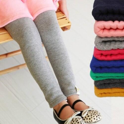 BBD Toddler Pants New Girls Autumn Winter Cotton Elastic Waist Regular Solid Fleece Warm Leggings Kids 3 4 5 6 Years Trousers