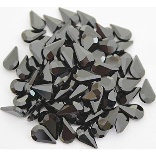 Black Rhinestone Crystal Strass Non Hotfix Rhinestones 6*10mm 10pcs Round Crystals DIY 3D Nail Art Gems decoration