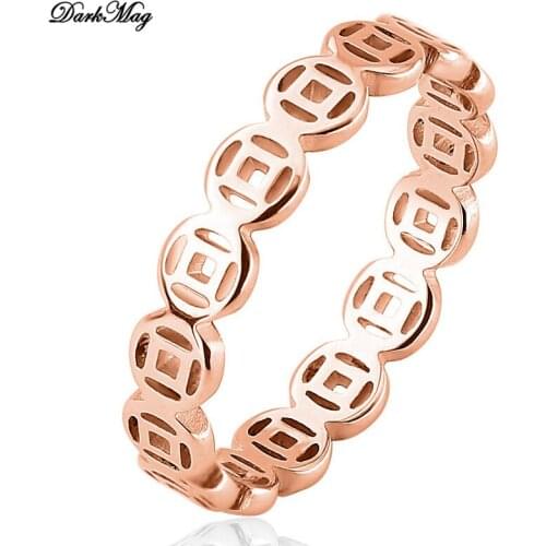 DarkMag Titanium Stainless Steel Ancient Coins Ring Trendy Rose Gold Anniversary Rings Jewelry For Women Girls