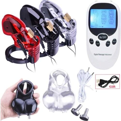 Electric Shock Cock Cage Penis Ring Scrotum Sleeve ball stretcher scrotum restraint sleeve BDSM Male delayed masturbator Sex Toy