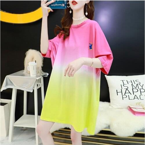 Cotton T Shirt Women Summer Short Sleeve Girls Tops Streetwear Tie Dye Oversized Basic Tshirt Tshirt Harajuku Tees Hip Hop PD041