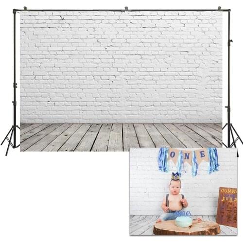 HUAYI Photography Backdrop Vintage White Brick Wall Photo Background Studio Birthday Banner Baby Shower Party Backdrop D-2504