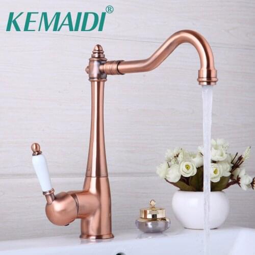 KEMAIDI Antique Copper 360 Swivel Chrome Brass Finish Deck Mounted Stream Spout Tap kitchen Sink Faucet Hot & Cold Mixer Taps