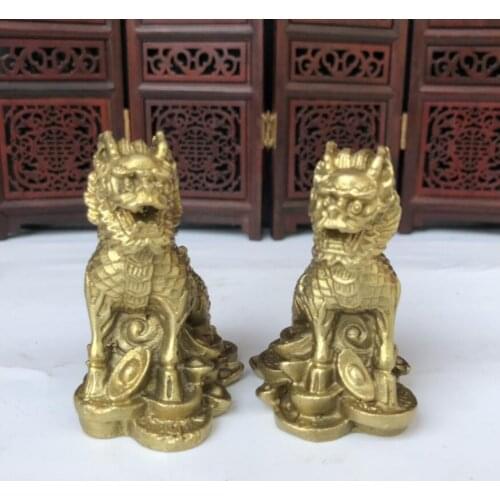 China brass Ingots kirin crafts statue A pair