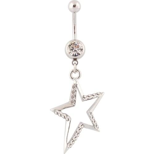 Belly button rings dangle Five-pointed star clear body piercing body jewelry Wholesale navel rings Surgical Steel