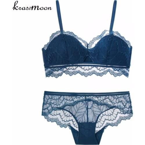 Sexy Push Up Bra Briefs Set Romantic Lace Wireless Cup Women Bra Set Top Design Underwear Thin Lingerie Set BS60