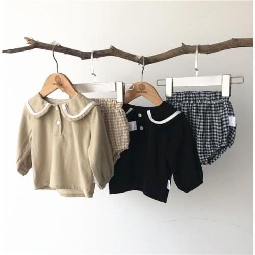 Newborn Baby Girl Clothes Sets for Boys Clothing Toddler Infant Cotton Tops+Plaid Bloomers Outfits Baby Children Muslin Clothes