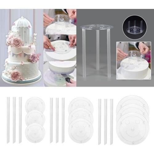 Multi-Layer Cake Support Set with 2 Board with 3 Dowels Round Plastic Tools for Tier Cake Stands Baking Construction