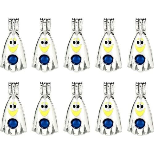 Cartoon Enamel Smile Ghost Beads Cage Perfume Essential Oil Diffuser Pearl Cage Locket Pendant 10x K1018