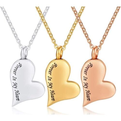 Stainless Steel Rose Gold Cremation Urn Pendant Necklace Ash Always In My Heart Gold Necklace with Chain and Filling Kit