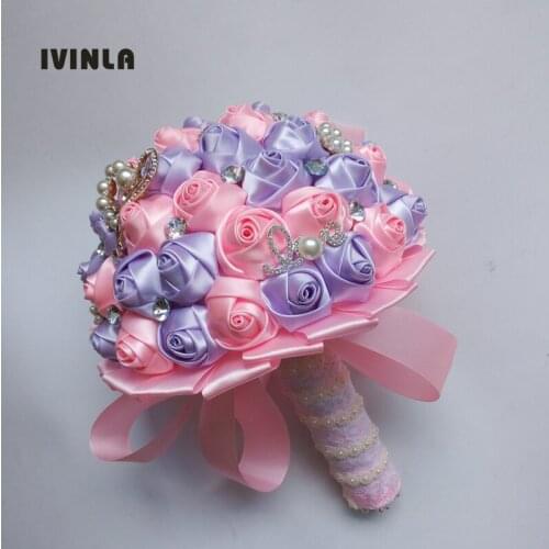 Newest purple and pink wedding flower bridal bouquets pearl bridal bouquet for wedding