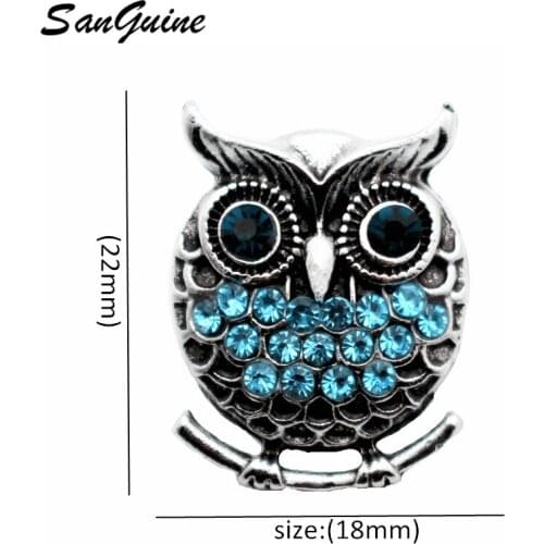 Newest 6pcs/lot New Snap Jewelry Rhinestone owl Snap Buttons for Women Ginger Buttons Jewelry fit 18mm Snap Bracelet Bangles