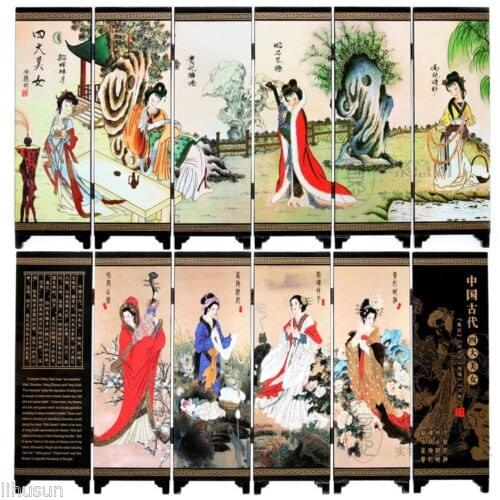 New Products Antique Lacquer Small Screen Decoration Decoration Chinese Gifts Chinas 4 beautiful women