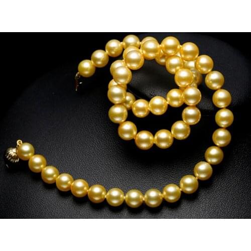 Charming huge 11-12 mm round gold pearl necklace 18inch