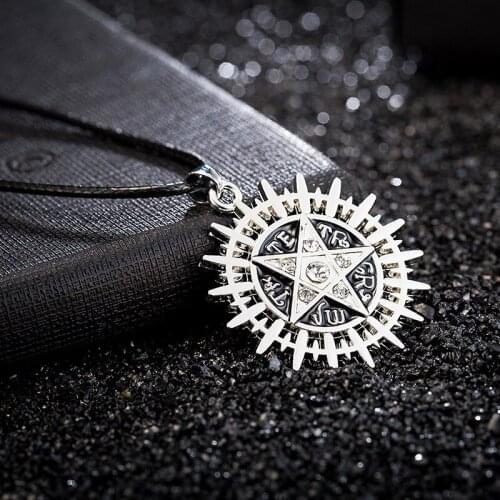 Pentacle Hebrew Charm Pentagram Pendant Statement Necklace Men Star Amulet Chain Talisman Cord Supernatural Necklaces