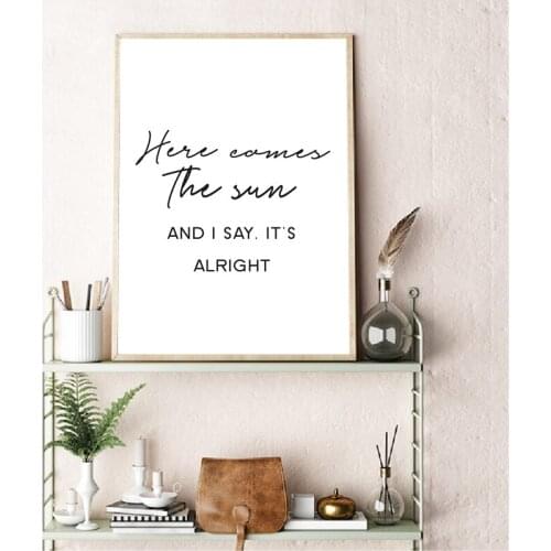 Here Comes The Sun Music Quotes Print Musician Gift Wall Art Decor Music Typography lyric Art Canvas Painting Picture Decoration
