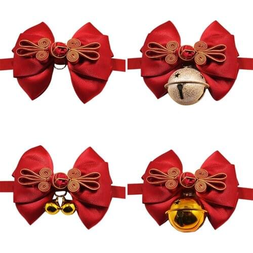 Christmas Cat Dog Collar Cats Dog Bow Tie Adjustable Neck Strap Cat Dog Grooming Accessories Puppy Cat Bell Necklace