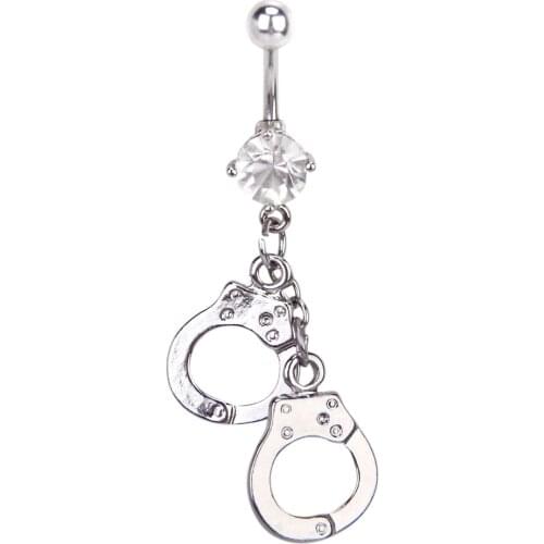Clear Gem Crystal Two Handcuff Dangle Navel Belly Button Ring Bar