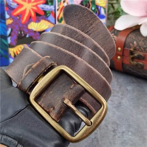 Retro Cowboy Jeans Mens Belt Vintage Brass Belt Buckle Thick Leather Belt Ceinture Belt For Men Long Waist Belt Men MBT0539