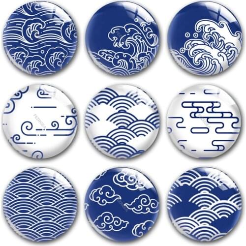 Handmade Japanese style wave cloud Round photo glass cabochons demo flat back DIY collier jewlery Making findings accessory