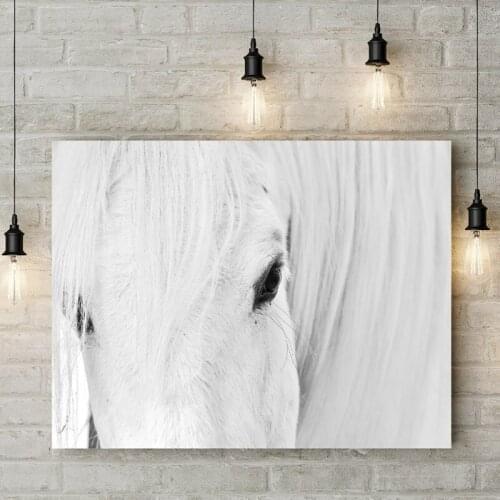 Horse Print White Horse Wall Art Canvas Painting Picture Black and White Minimalist Horse Photo Poster Nursery Wall Decor