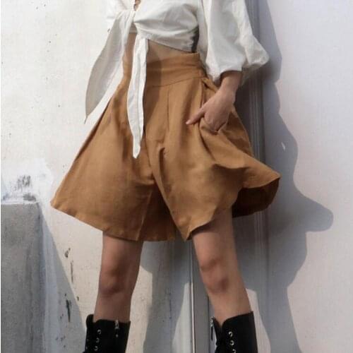 Spring summer womens casual loose linen short pants female high waist wide leg loose shorts overalls TB1005