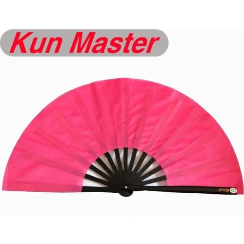 34cm Kun Master Bamboo Chinese Tai Chi Kung Fu Folding Fan Black Color Frame Pink Cover