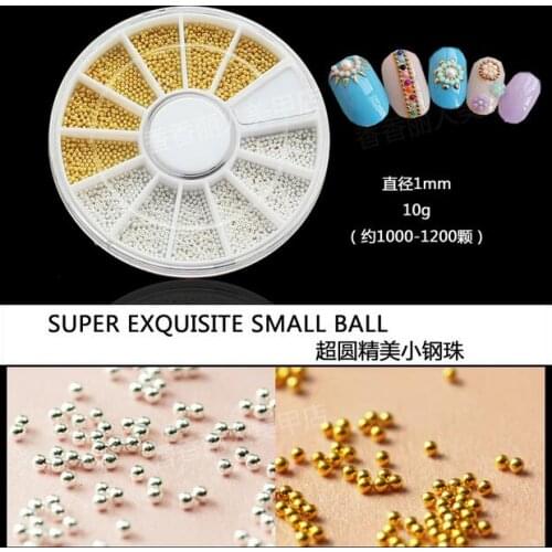 Super Exquisite 1200 pcs Hot Nail Art Beads Steel Ball Manicure Decoration Tips 1mm Wheel Silver Gold HZ041