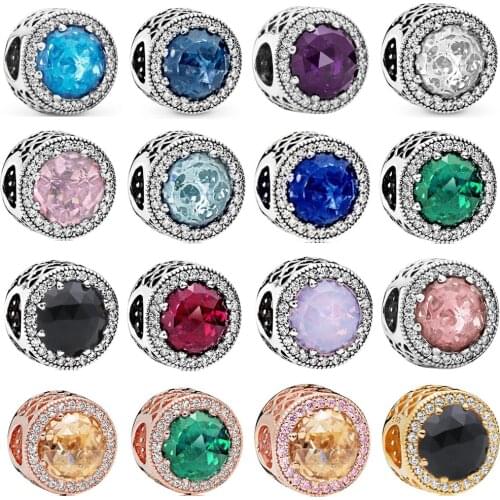 Sparkling Glacier Blue Charm 925 Sterling Silver CZ Radiant Cubic Zircon Charm Beads fit Pandora Bracelet DIY Jewelry Making Gif