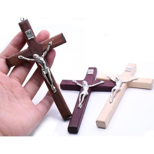 Vintage Jesus Like Wooden Cross Prayer Pendant Christian Memorial Ornaments Gift