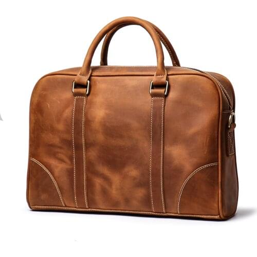 Vintage Mens Briefcase Crazy Horse Genuine Leather Business Handbag Cow Leather Fit 15" Laptop Portfolio Shoulder Messenger Bag