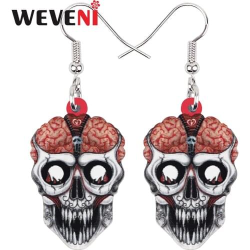 WEVENI Halloween Acrylic Horror Cranium Head Fangs Skull Earrings Fashion Big Drop Dangle Charm Gifts Jewelry For Women Girls