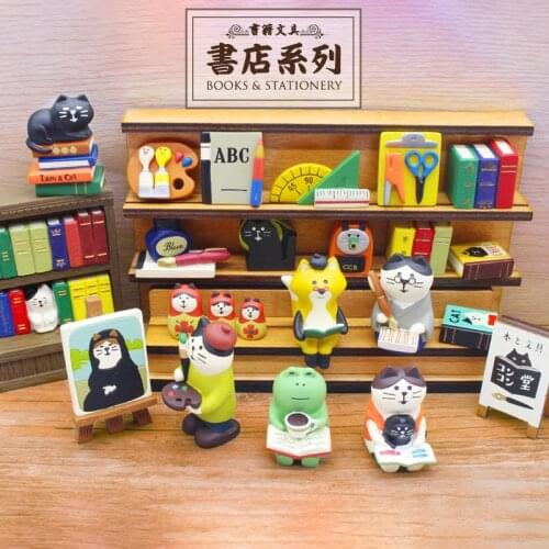 Japanese Miniature Bookstore Cat Series Resin Cabochon Fairy Garden Ornament DIY Crafts Home Decoration Accessories Kids Gift