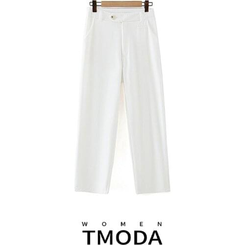 TMODA393 Women 2020 Fashion Office Wear Side Pockets Straight Pants Vintage High Waist Zipper Fly Female Ankle Trousers Mujer