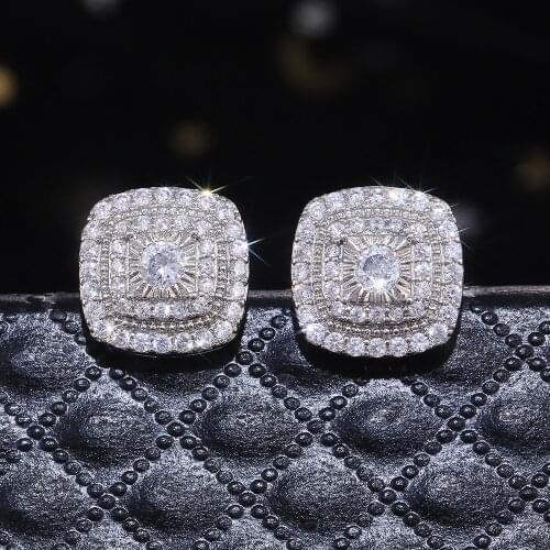 Huitan Brilliant Cubic Zirconia Stud Earrings for Princess Square Shape Versatile Style Fancy Gift Women Earring Classic Jewelry