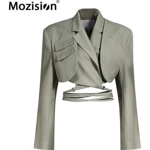 MOZISION Irregular Elegant Blazer For Women Notched Long Sleeves Lace Up Bowknot Blazers Female 2021 Spring Fashion New Coat